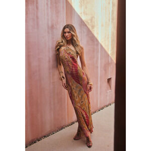 blaise yellow satin maxi dress Blaise Yellow Satin Maxi Dress - US 8